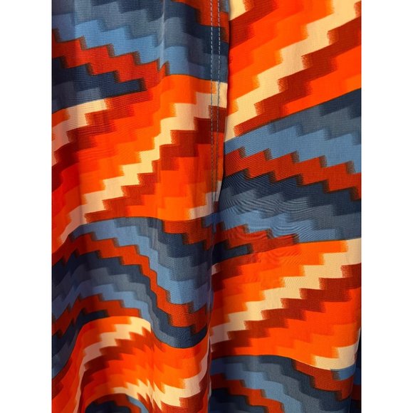 NW T Lula Roe Large Open Front Cardigan Size Large Red Orange Blue Aztec Long Sl - Picture 9 of 13
